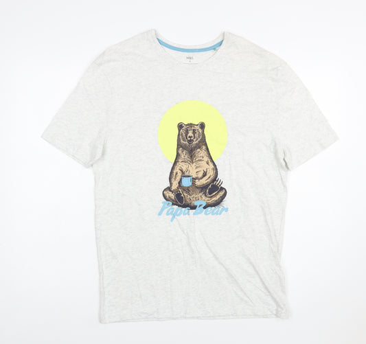 Marks and Spencer Men's Grey Papa Bear Graphic Cotton T-Shirt Small
