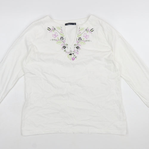 Dash Womens White Embroidered Cotton Tunic Blouse UK 16