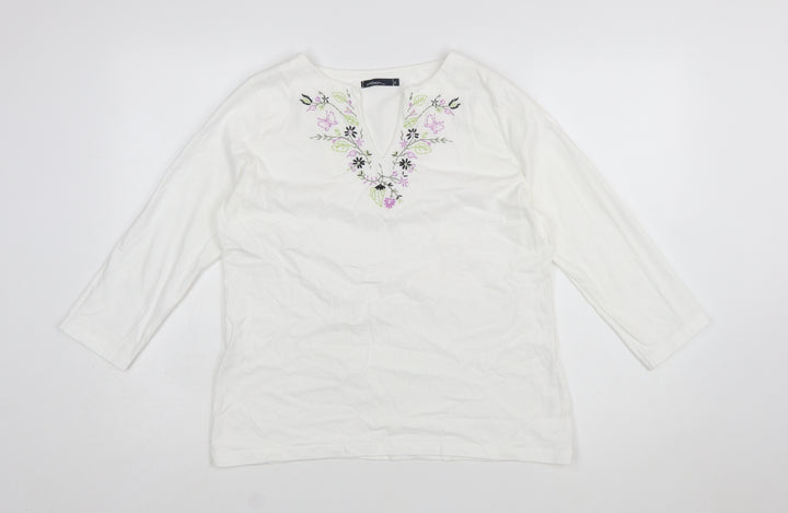 Dash Womens White Embroidered Cotton Tunic Blouse UK 16