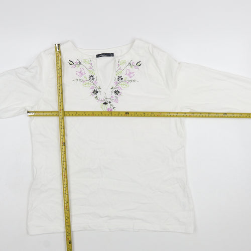 Dash Womens White Embroidered Cotton Tunic Blouse UK 16