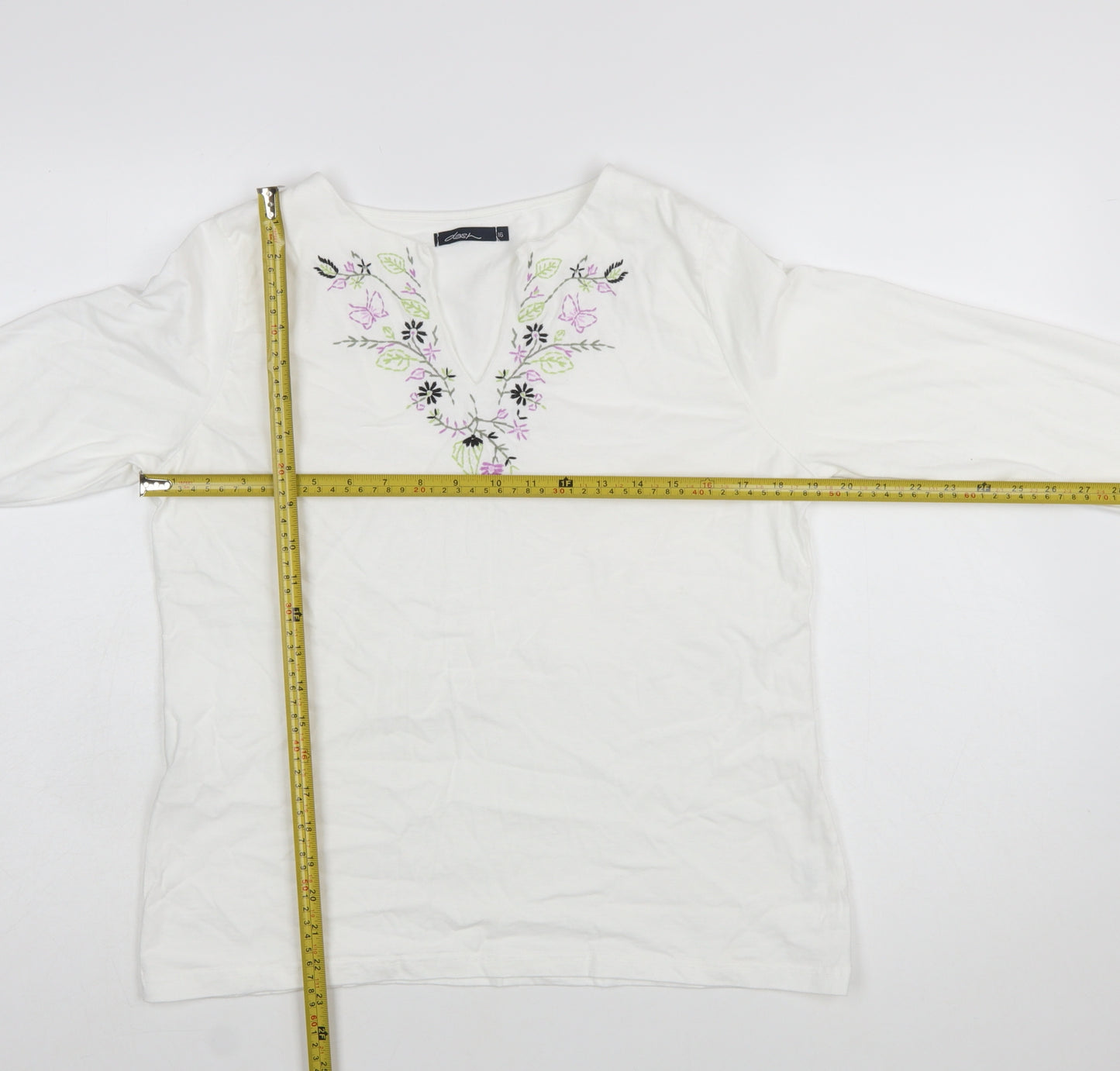 Dash Womens White Embroidered Cotton Tunic Blouse UK 16