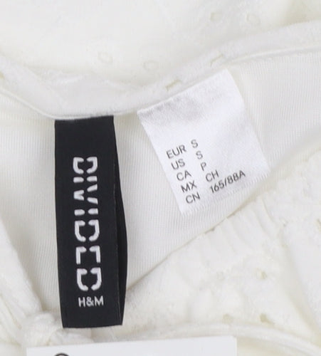 H&M Divided Women’s White Cotton A-Line Puff Sleeve Short Dress Size 8