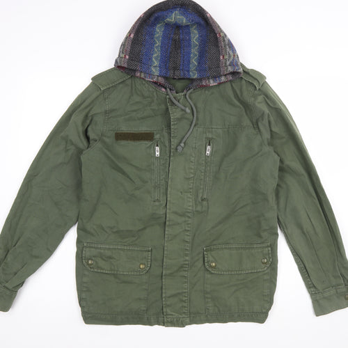 Topshop Women's Green Military Hooded Cotton Jacket Size 12