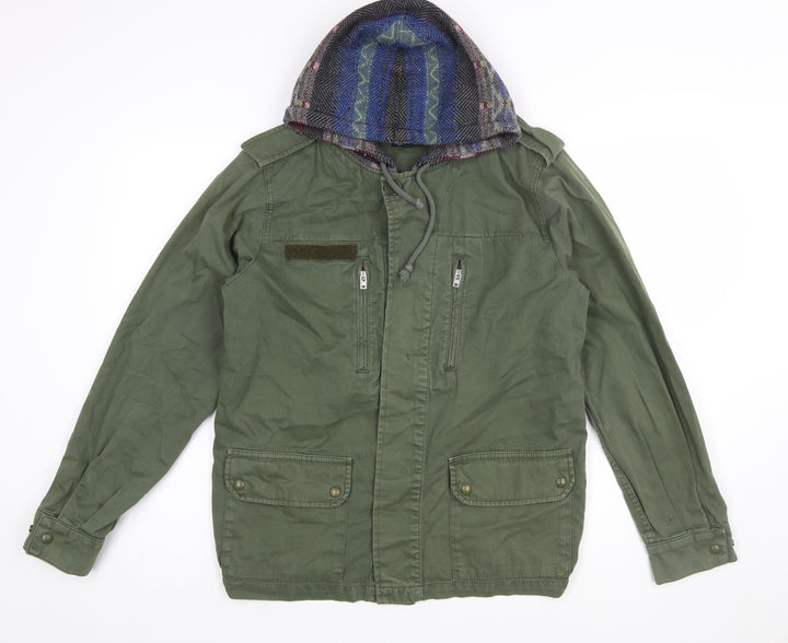 Topshop Women's Green Military Hooded Cotton Jacket Size 12