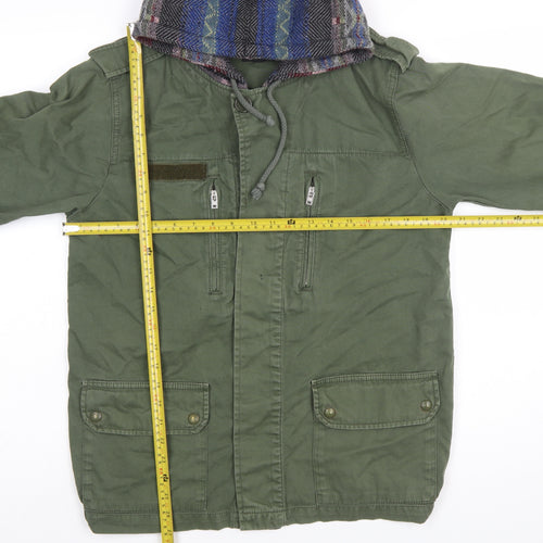 Topshop Women's Green Military Hooded Cotton Jacket Size 12