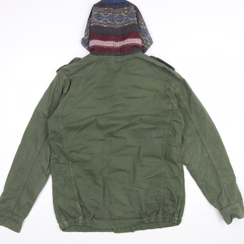 Topshop Women's Green Military Hooded Cotton Jacket Size 12