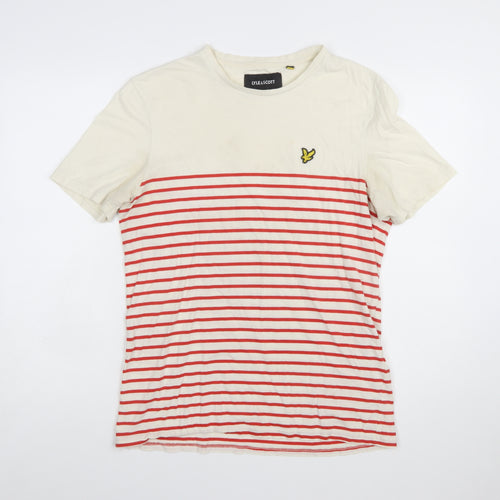 Lyle & Scott Men’s Beige Red Striped Cotton Crew Neck T-Shirt Size L