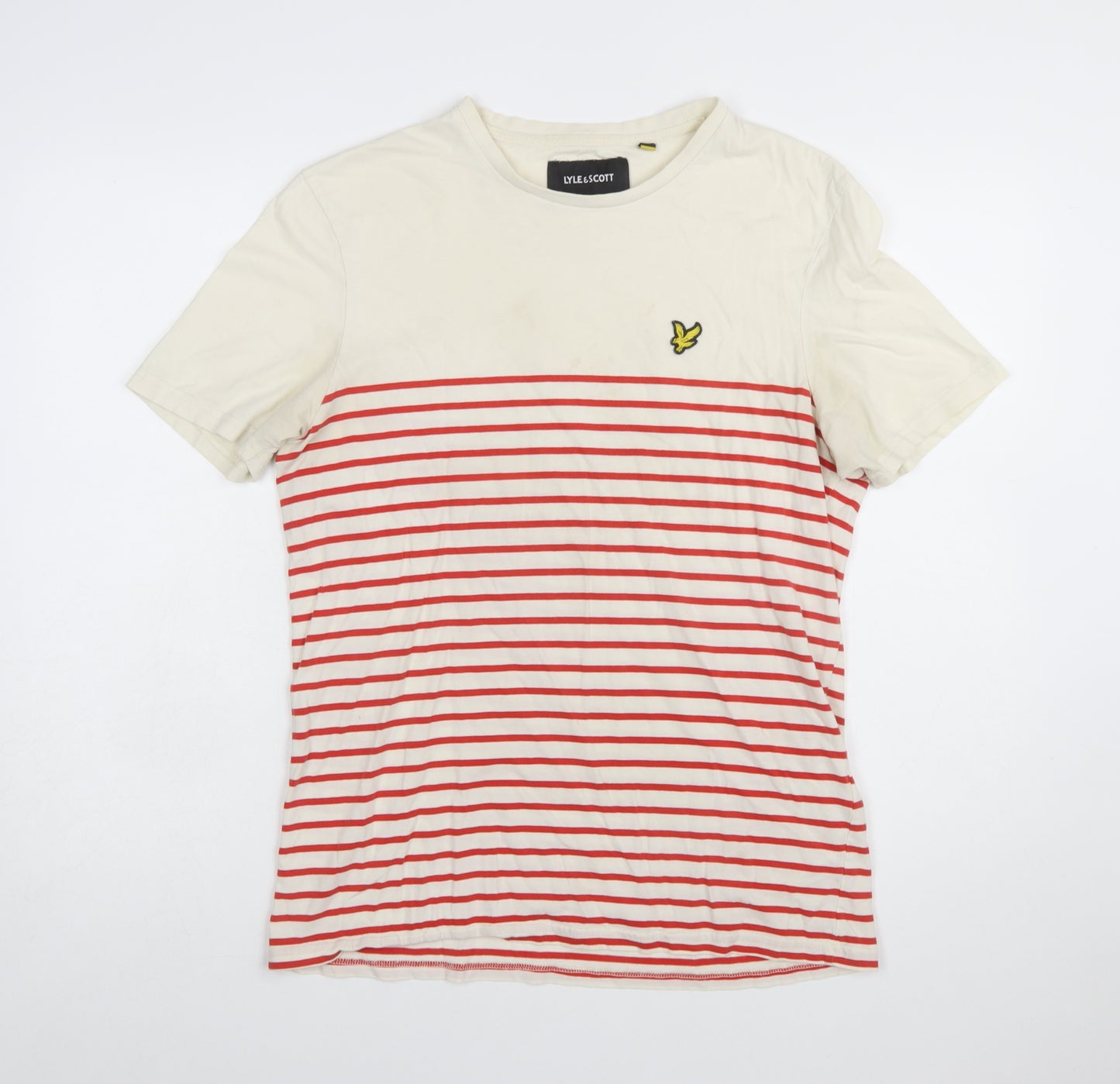 Lyle & Scott Men’s Beige Red Striped Cotton Crew Neck T-Shirt Size L