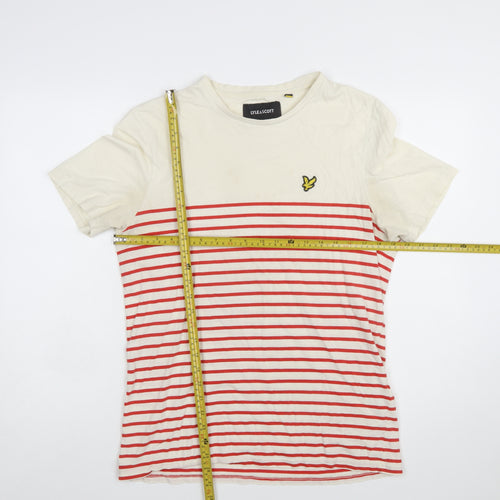 Lyle & Scott Men’s Beige Red Striped Cotton Crew Neck T-Shirt Size L