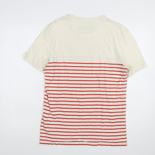 Lyle & Scott Men’s Beige Red Striped Cotton Crew Neck T-Shirt Size L