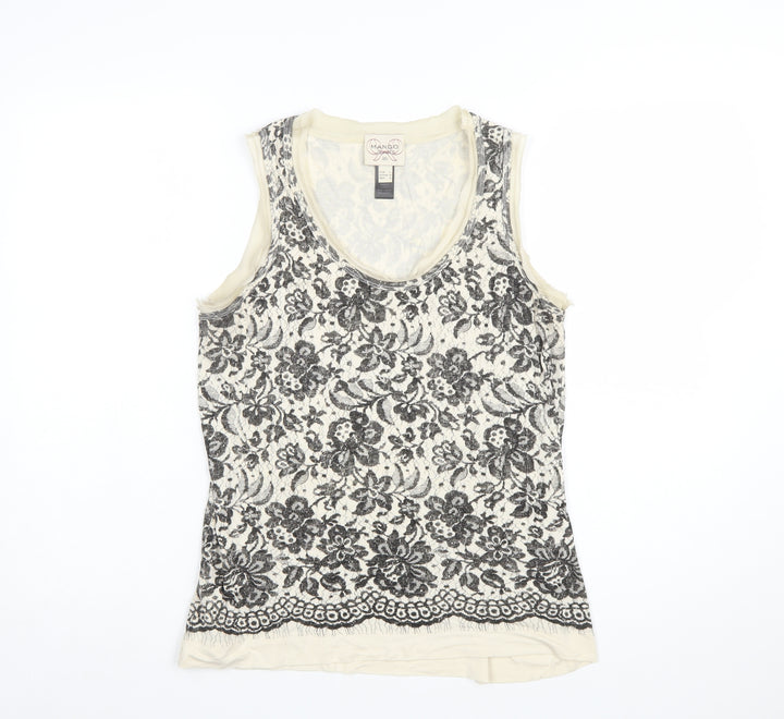 Mango Women’s Ivory Floral Lace Sleeveless Camisole Tank Top Size 14