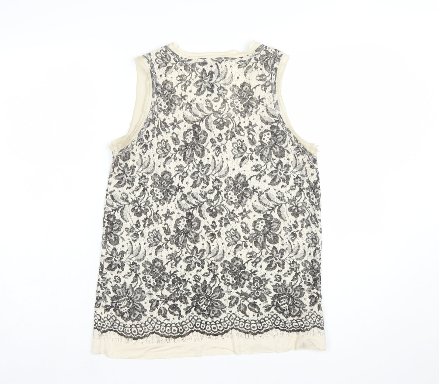 Mango Women’s Ivory Floral Lace Sleeveless Camisole Tank Top Size 14