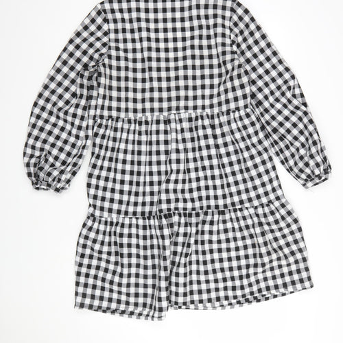 H&M Women’s Black Check Long Sleeve V-Neck Shirt Dress Size 10