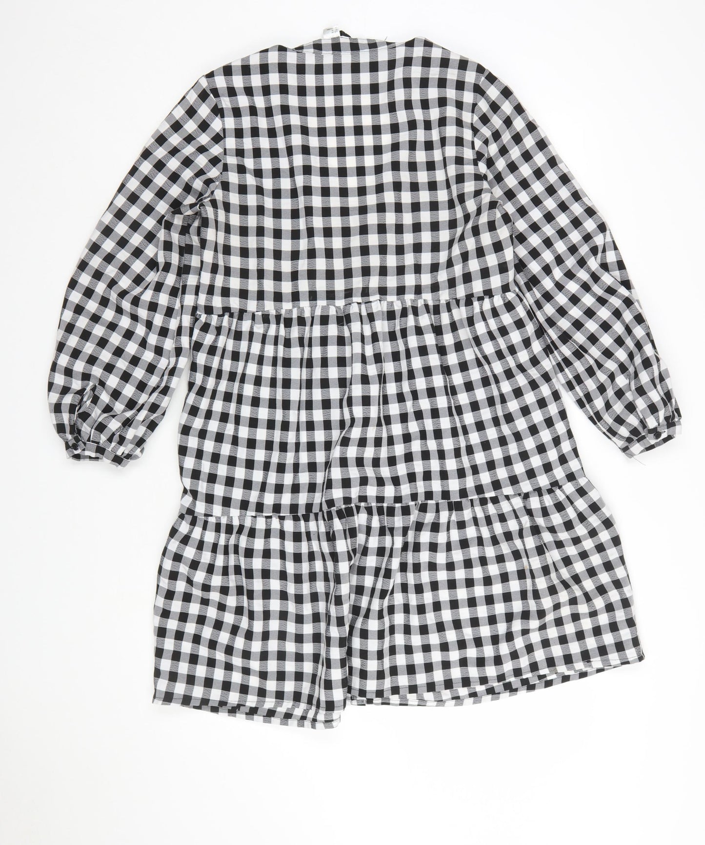 H&M Women’s Black Check Long Sleeve V-Neck Shirt Dress Size 10