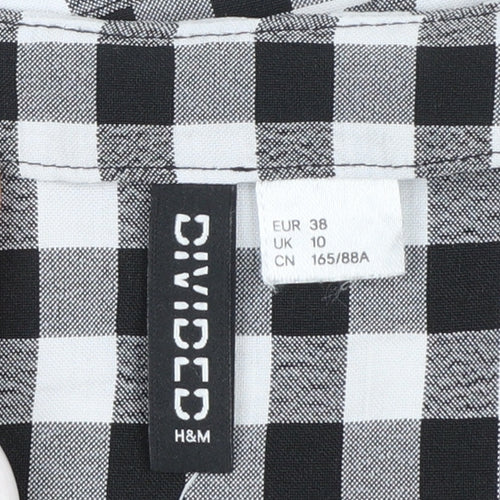 H&M Women’s Black Check Long Sleeve V-Neck Shirt Dress Size 10