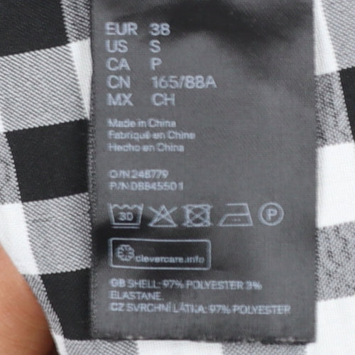 H&M Women’s Black Check Long Sleeve V-Neck Shirt Dress Size 10