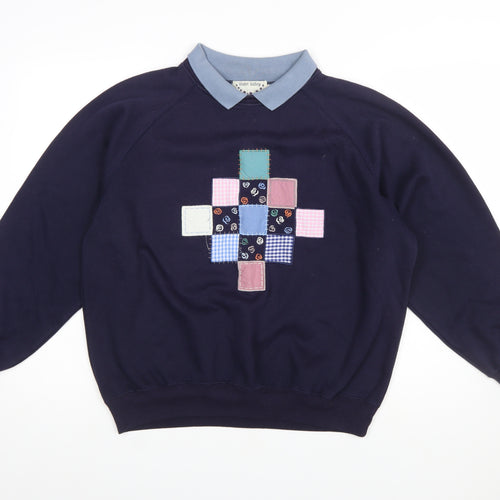 Violet Valley Women's Navy Patchwork Collared Pullover Sweatshirt M