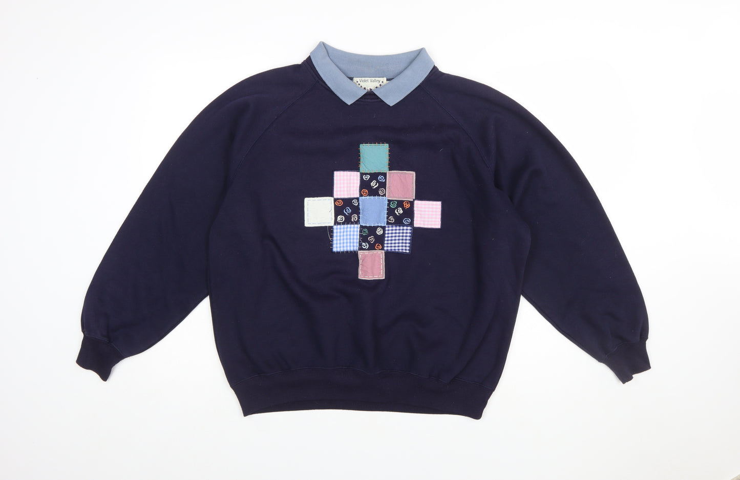 Violet Valley Women's Navy Patchwork Collared Pullover Sweatshirt M