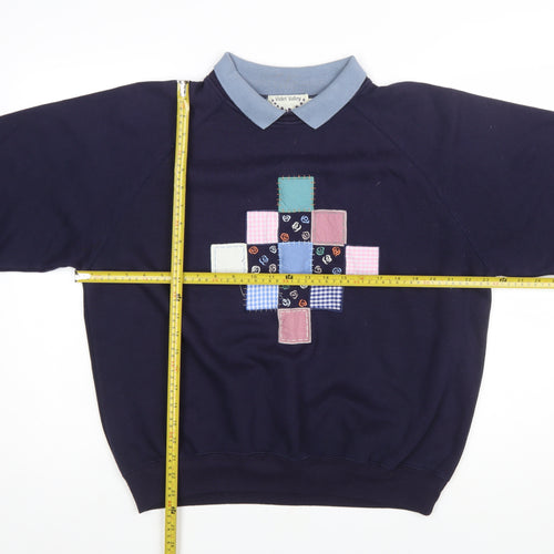 Violet Valley Women's Navy Patchwork Collared Pullover Sweatshirt M