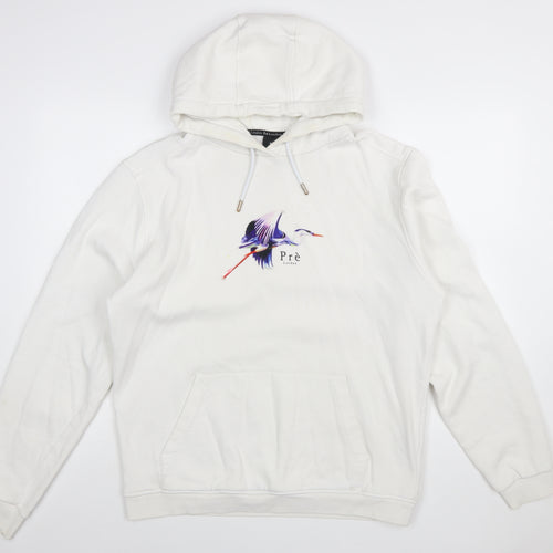Prè London Men's White Pullover Hoodie Large Logo Graphic