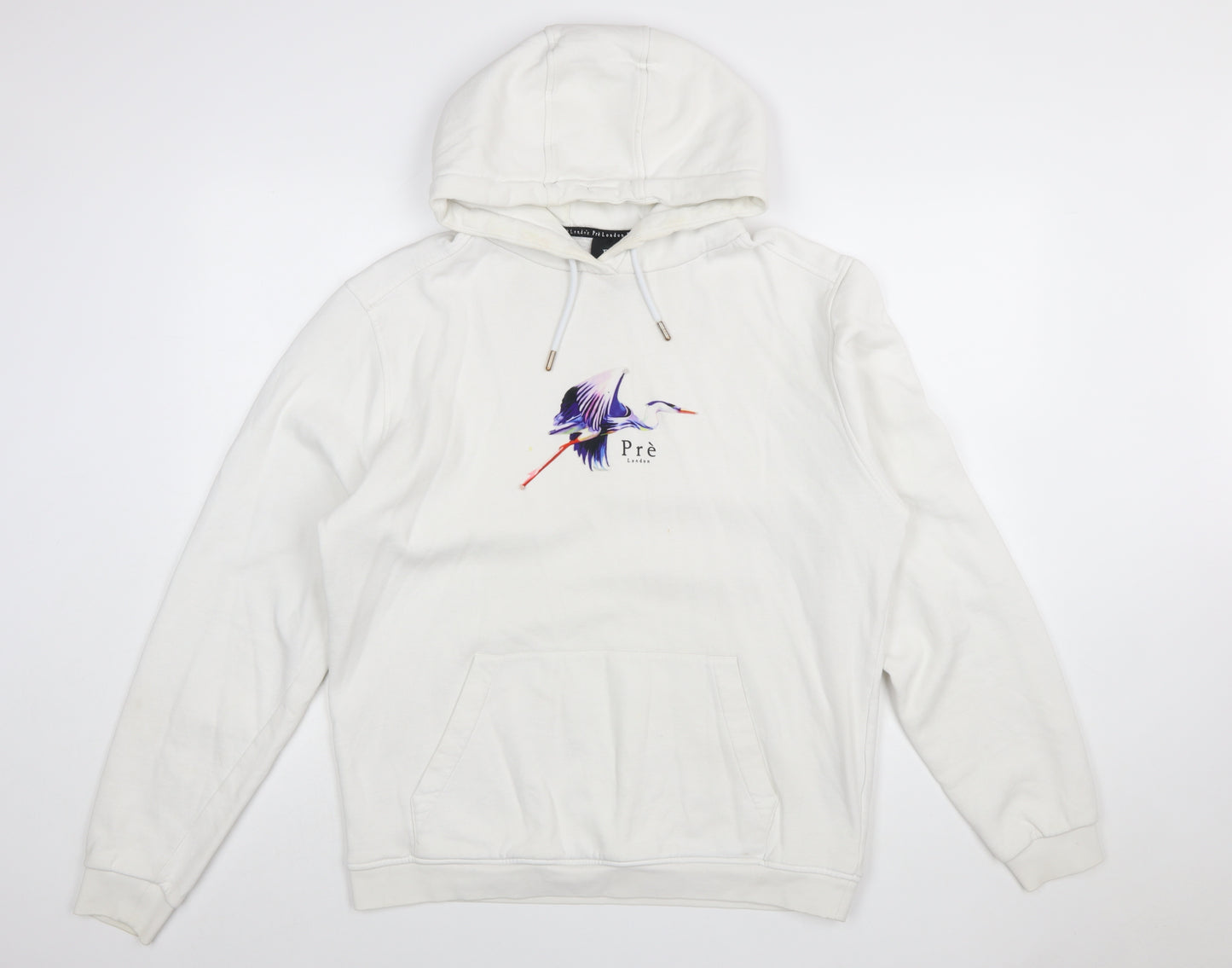 Prè London Men's White Pullover Hoodie Large Logo Graphic