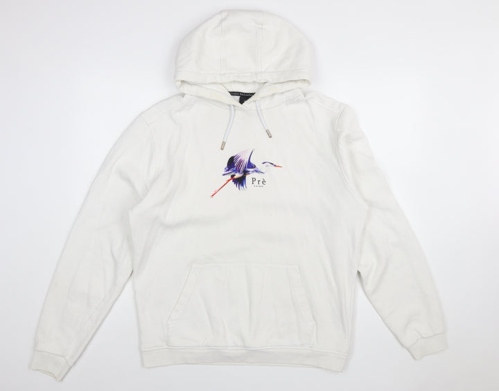 Prè London Men's White Pullover Hoodie Large Logo Graphic