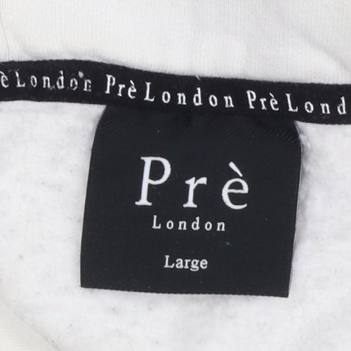 Prè London Men's White Pullover Hoodie Large Logo Graphic