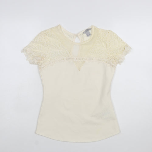 H&M Women’s Ivory Lace Short Sleeve Blouse Size S