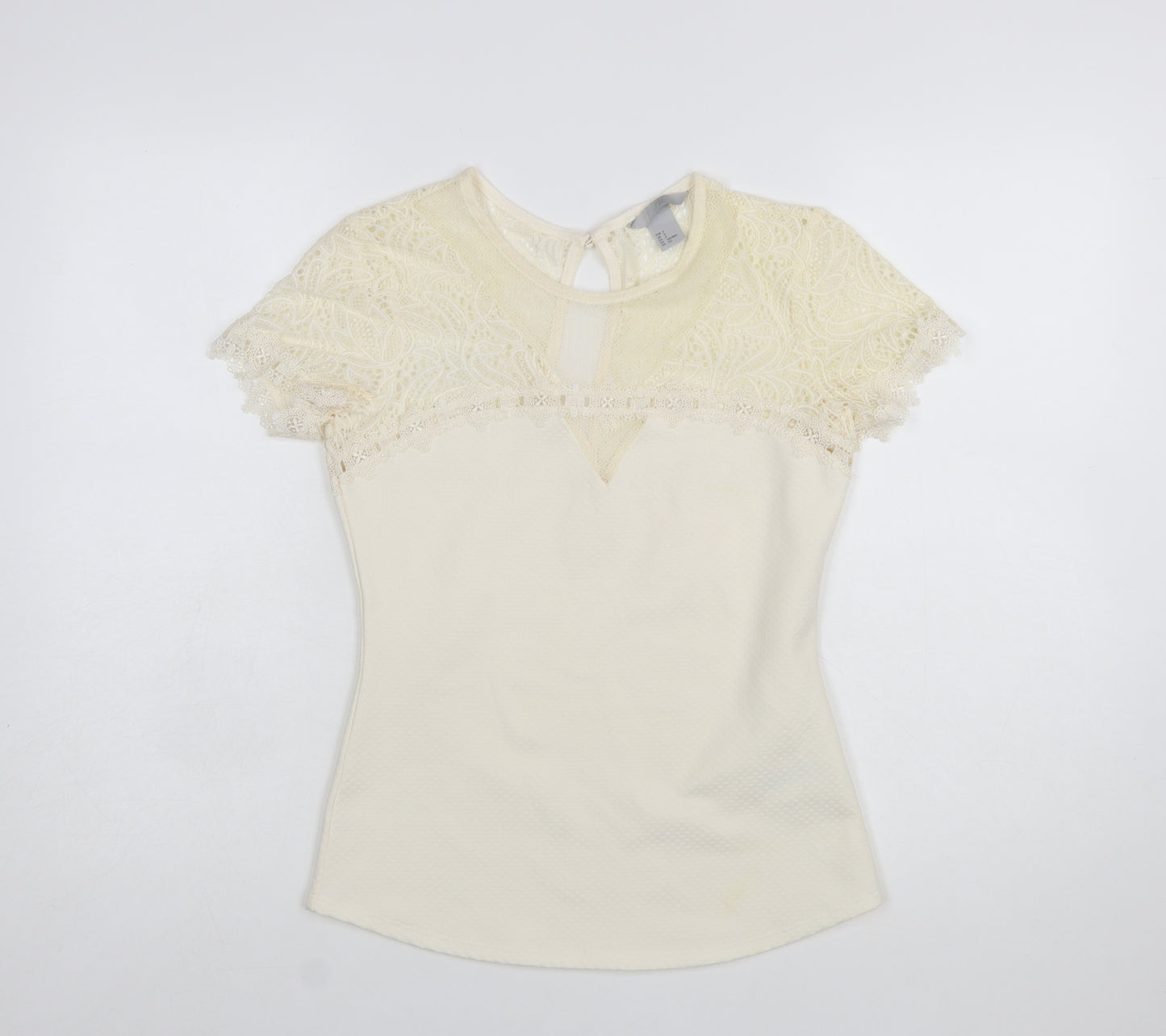 H&M Women’s Ivory Lace Short Sleeve Blouse Size S