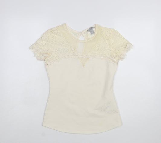 H&M Women’s Ivory Lace Short Sleeve Blouse Size S
