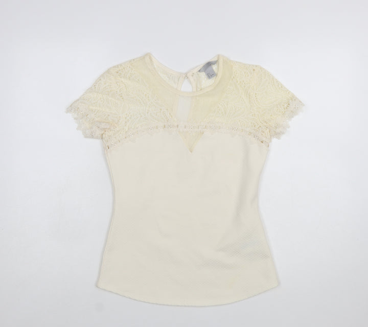 H&M Women’s Ivory Lace Short Sleeve Blouse Size S