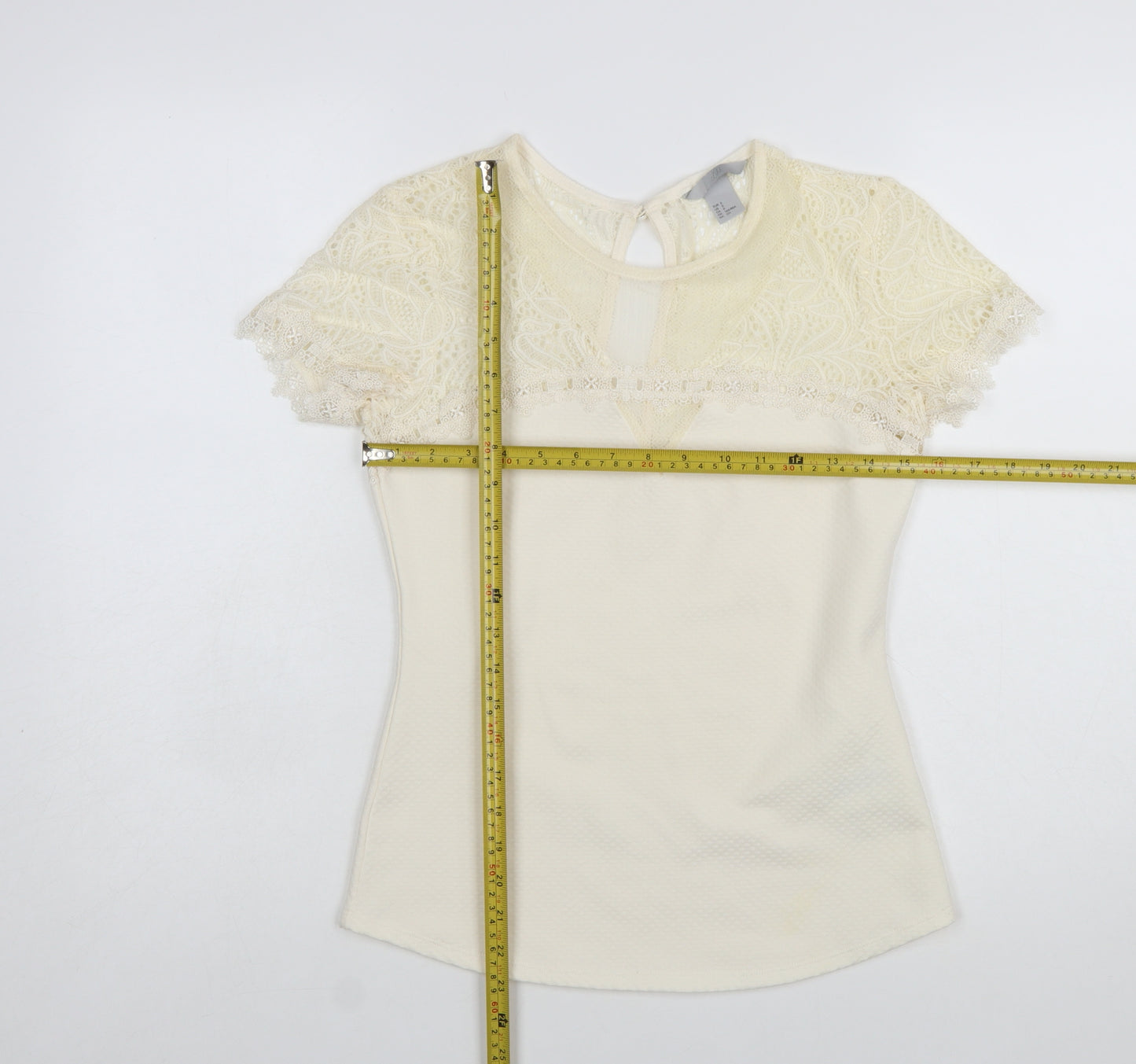 H&M Women’s Ivory Lace Short Sleeve Blouse Size S