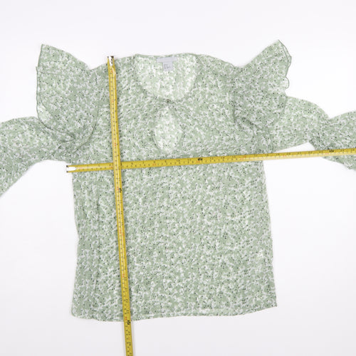 H&M Women’s Green Floral Ruffle Long Sleeve Blouse Size 10