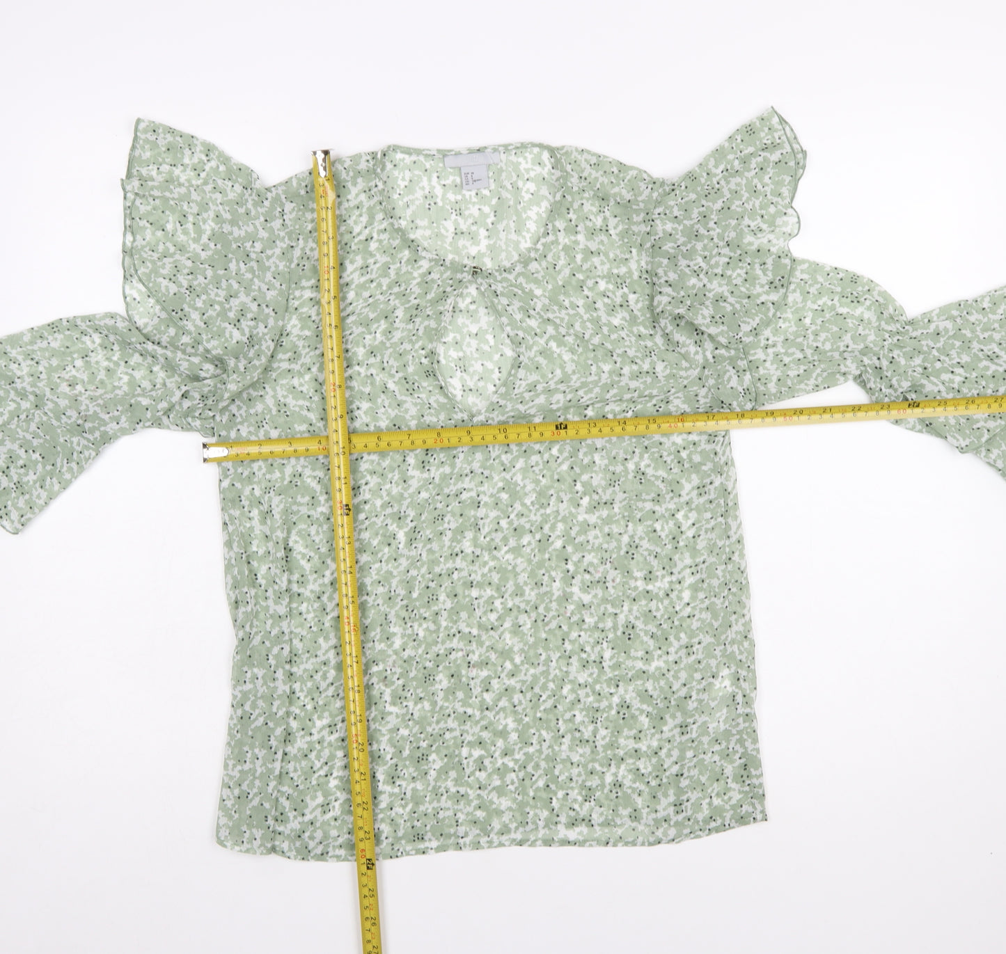 H&M Women’s Green Floral Ruffle Long Sleeve Blouse Size 10