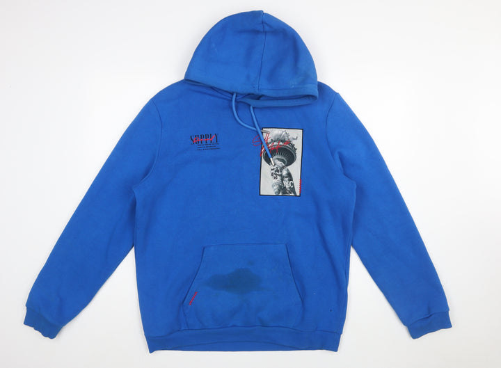 Supply & Demand Men's Blue Pullover Hoodie L Graphic Print NYC Style