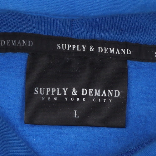 Supply & Demand Men's Blue Pullover Hoodie L Graphic Print NYC Style