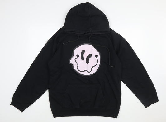 BoohooMAN Men's Black Pullover Hoodie M Graphic Print Fleece