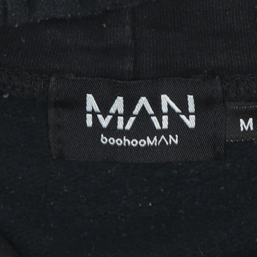 BoohooMAN Men's Black Pullover Hoodie M Graphic Print Fleece