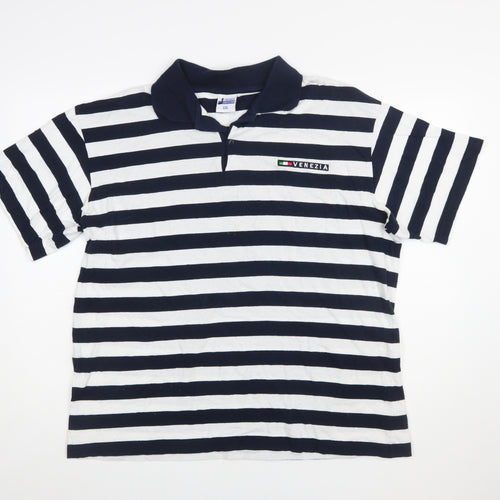 Venice Collection Men's Blue Striped 2XL Cotton Polo Shirt