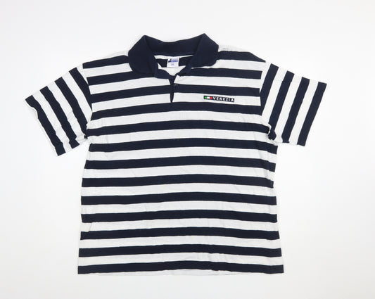 Venice Collection Men's Blue Striped 2XL Cotton Polo Shirt