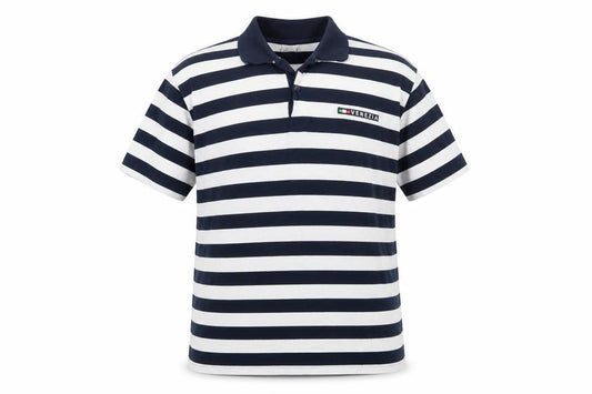 Front view of Venice Collection Men's Blue Striped 2XL Cotton Polo Shirt
