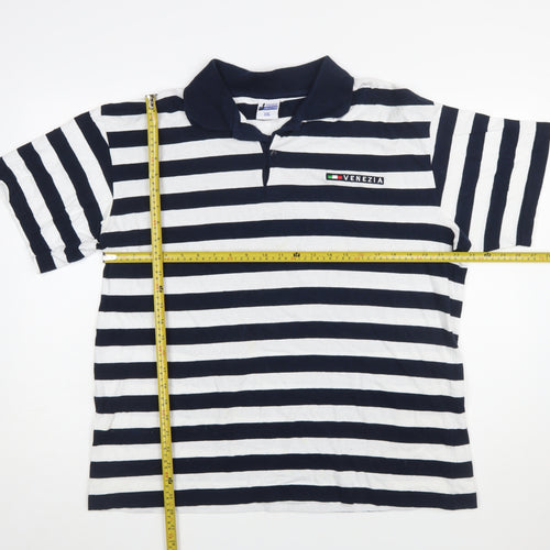Venice Collection Men's Blue Striped 2XL Cotton Polo Shirt