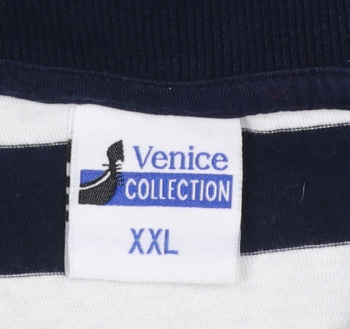 Venice Collection Men's Blue Striped 2XL Cotton Polo Shirt