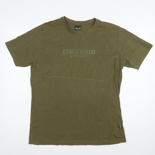 Enrico Coveri Men's Green 2XL Embroidered Sportswear Cotton T-Shirt