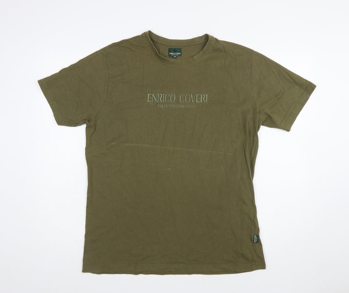 Enrico Coveri Men's Green 2XL Embroidered Sportswear Cotton T-Shirt