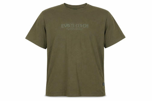 Front view of Enrico Coveri Men's Green 2XL Embroidered Sportswear Cotton T-Shirt
