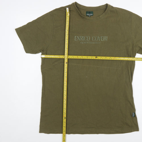 Enrico Coveri Men's Green 2XL Embroidered Sportswear Cotton T-Shirt