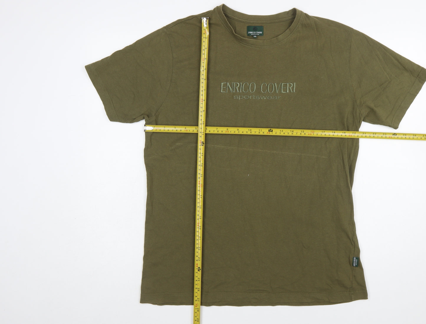 Enrico Coveri Men's Green 2XL Embroidered Sportswear Cotton T-Shirt