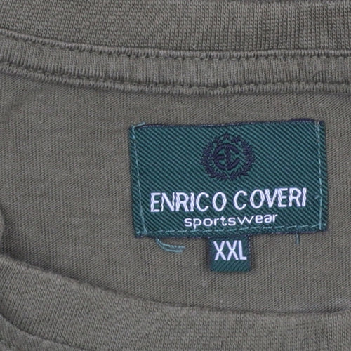 Enrico Coveri Men's Green 2XL Embroidered Sportswear Cotton T-Shirt