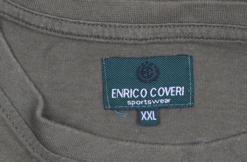 Enrico Coveri Men's Green 2XL Embroidered Sportswear Cotton T-Shirt